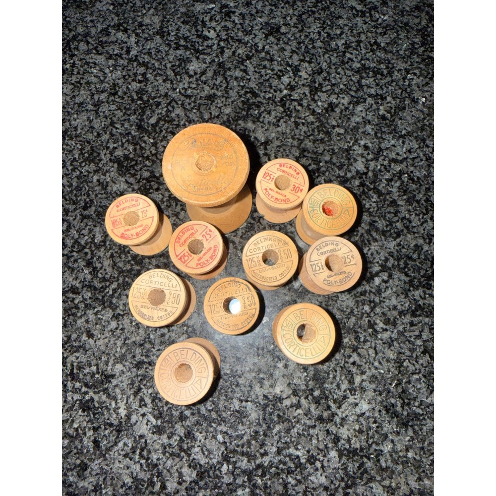 Vintage Belding Corticelli Wooden Thread Spools Lot of 11 Craft Sewing Decor